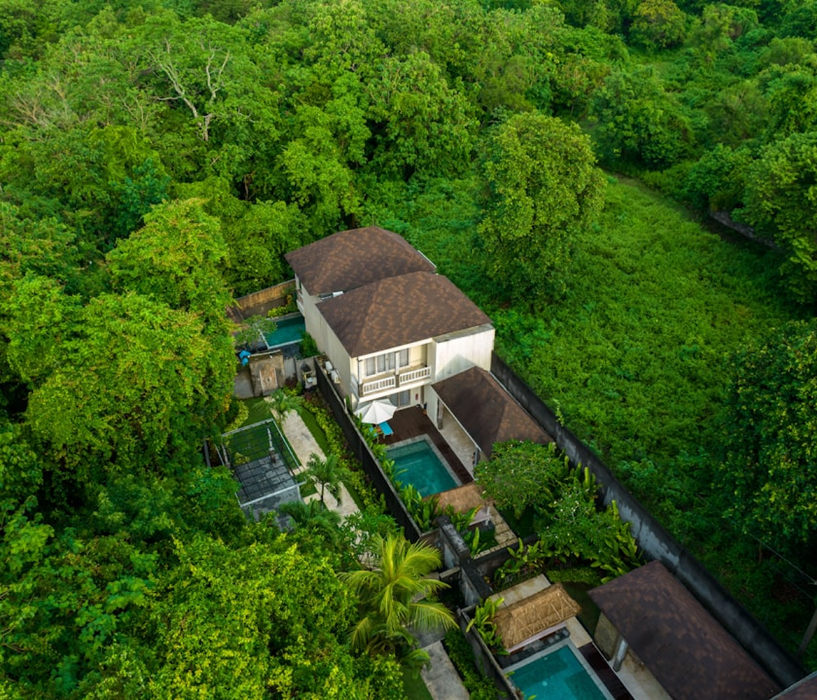 Aerial view of residential properties